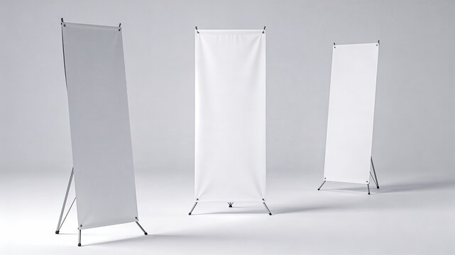 Triple X-stand banners mockup isolated on white background.