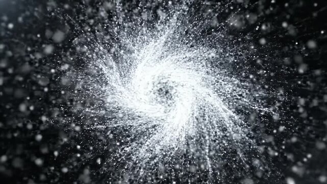 Abstract Swirling Vortex of Glowing Particles on Black Background.