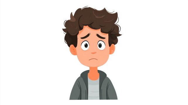 Emotional Portrait of a Sad Boy with Expressions Capturing Feelings of Upset and Distress in Simple Flat Design Style