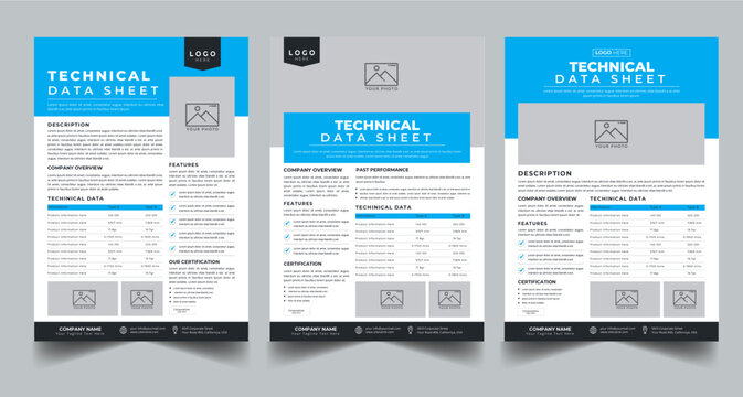 Technical Data Sheet. Product Data Sheet Flyer Template. Product Catalog Three Page Design Layout Concept 