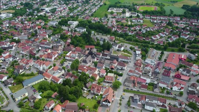 Aerial view around the city F&uuml;rth in Hesse, Germany. On sunny day in spring