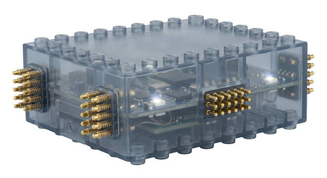 Transparent Electronic Case with Microcontroller and Multiple Connectors Displayed Clearly, isolated on transparent background