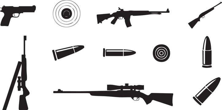 gun armory icons firearm parts scope bipod magazine bullets targets