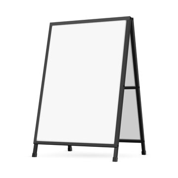 Blank sandwich board mockup, isolated on white background. A-frame sidewalk sign for advertising, promotion and branding design. Vector illustration