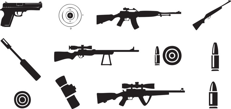 gun vector set tactical rifles pistol shotgun ammunition icons