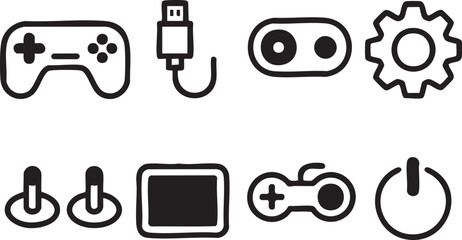 controller line icons gaming joystick gamepad plug camera gear monitor © AIcon Vector