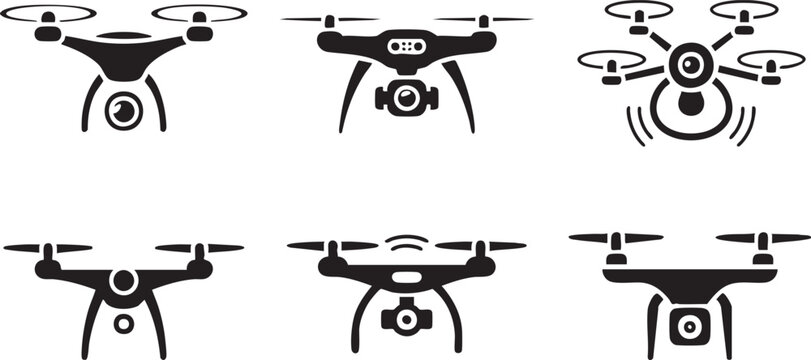 drone icons collection multirotor camera silhouettes vector pack