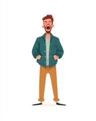 Obraz premium Emotional Man Expressing Anger with Shouting and Intense Facial Expression in a Simple Flat Design Illustration