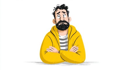 Naklejka premium Illustration of a Man Displaying Annoyance with a Concerned Expression in a Simple, Flat Style