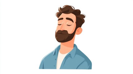 Fototapeta premium Calm and Relaxed Man with a Peaceful Expression in a Simple Flat Design Style