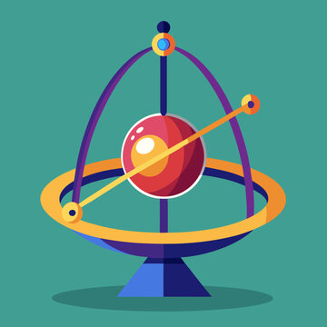 Abstract Gyroscope with Swirling Rings and Red Sphere