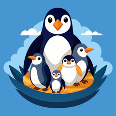 Obraz premium Penguin Family Huddled Together in a Nest