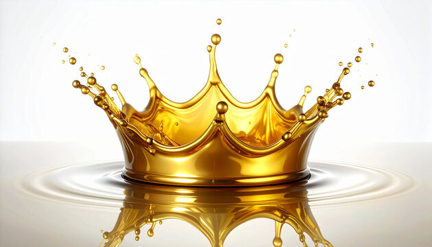 Golden crown splash isolated on white background for royalty and luxury