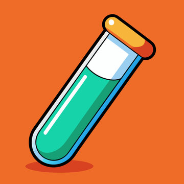 Test tube with green liquid on orange background