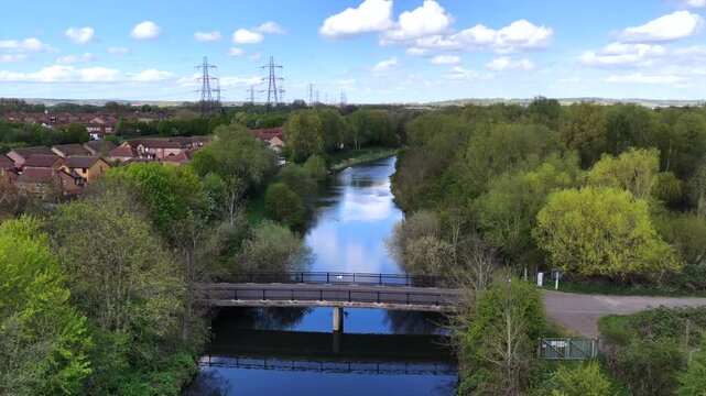 River Lea with Bridge Aerial 4K London