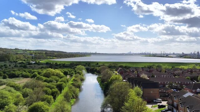 River Lea and King George V Reservoir Aerial 4K London