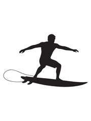 Fototapeta premium Black silhouette of a male surfer balancing on a surfboard