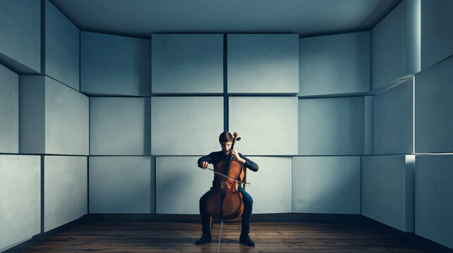 Musician in Studio Performing Solo Cello: Capturing Artistic Expression and Emotion