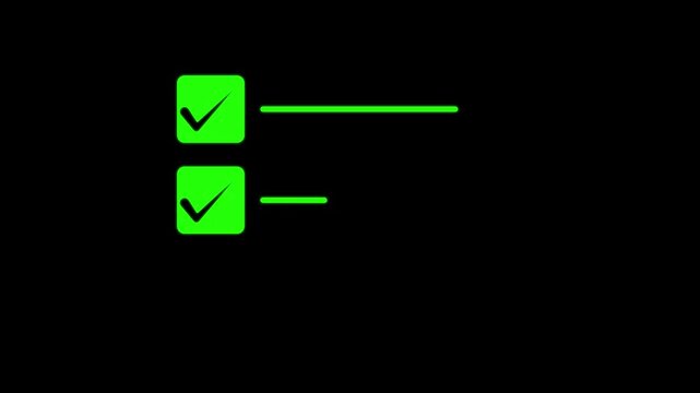 Abstract three check mark black color with three green line animation.