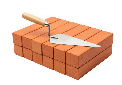 A trowel on top of a stack of bricks isolated on transparent background