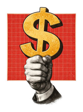 PNG Hand holding dollar symbol.