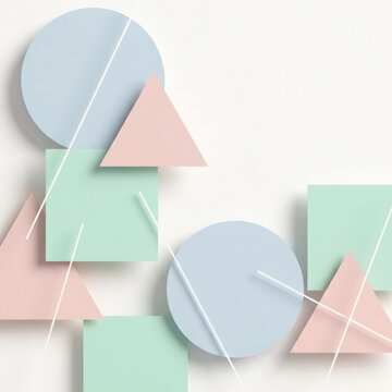 A colorful abstract composition of geometric shapes on a white background