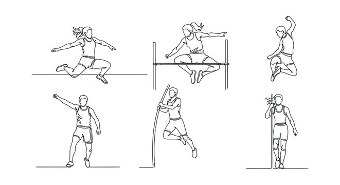 Athletes in motion a collection of line drawn track and field events