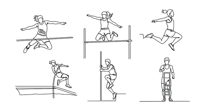 Athletes in motion a collection of line drawn track and field events