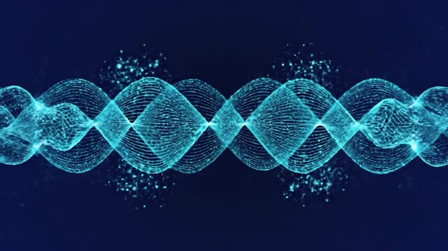 Glowing blue DNA double helix structure.