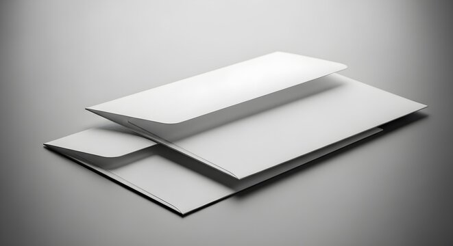Blank white dl envelope mockup set, closed and open, isolated on white background