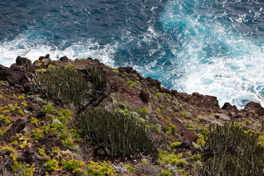 Rugged volcanic cliff and surf at Playa de Los Nogales