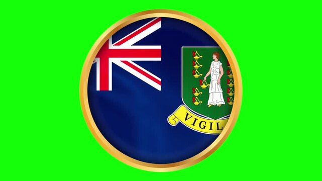 British Virgin Islands Round Framed Wavy Flag. Circular Blowing Flag of BVI with Gold Frame.