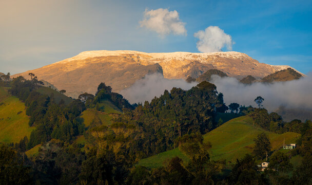 Nevado del Ruiz volcano in Colombia at sunrise
