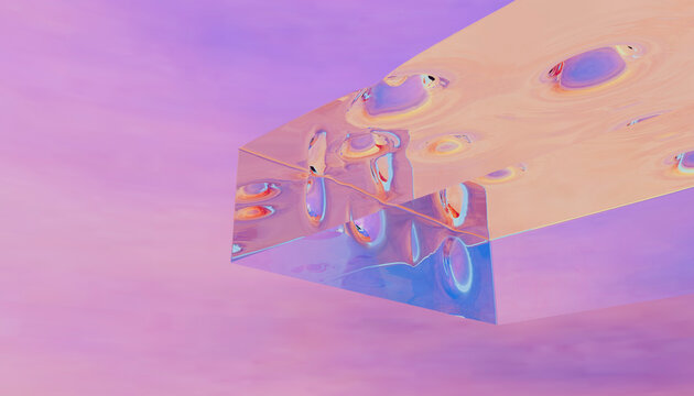 Colorful abstract glass block with iridescent reflections