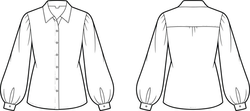 Flat vector blouse technical fashion sketch front back view illustration design