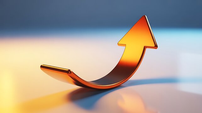 Golden arrow, upward trend, growth symbol, 3D icon