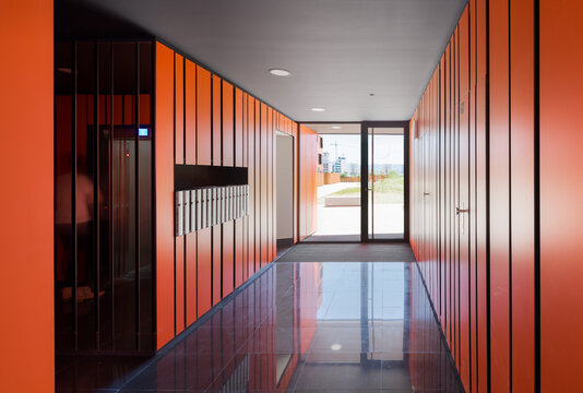 Modern hallway design in passive house concept