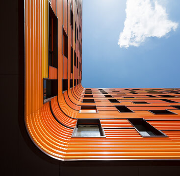 Modern architecture with vibrant orange design