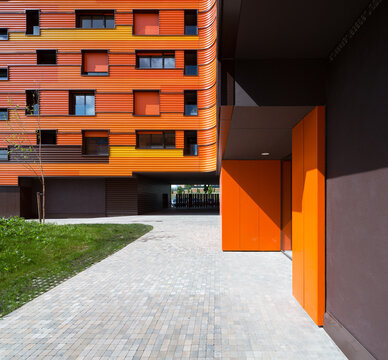 Modern architectural design of vibrant housing complex