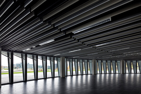 Modern empty office building workspace with glass walls
