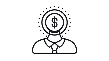 Minimalist vector icon illustration of a professional person with a solid black circular head and a dotted halo, symbolizing a genius, expert, visionary, or creative thought leader's profile © Eshal