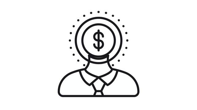 Minimalist vector icon illustration of a professional person with a solid black circular head and a dotted halo, symbolizing a genius, expert, visionary, or creative thought leader's profile
