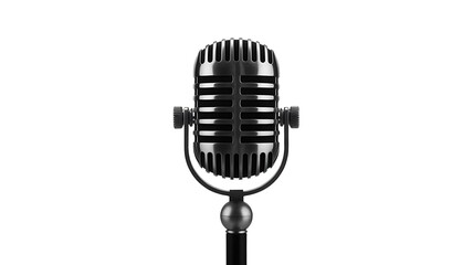 Fototapeta premium Vintage microphone, black metal grill, classic recording equipment, podcasting tool, studio hardware