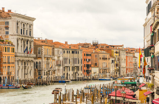 Scenic Grand Canal waterfront with historic palazzi in Venice