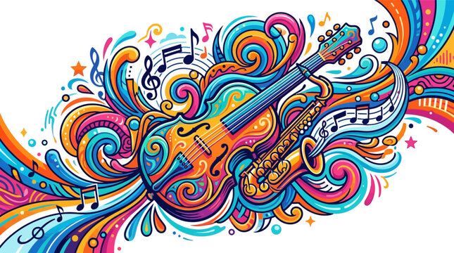 Vibrant Guitar Music Instrument Artwork.
