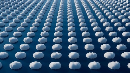 Fototapeta premium Surreal Blue Sky with Soft White Clouds Forming Perfect Grid Pattern in Minimal Artistic Style