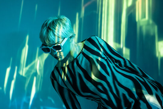 Young woman in a futuristic metaverse setting