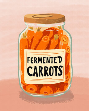Illustration of fermented carrots jar for probiotic gut health