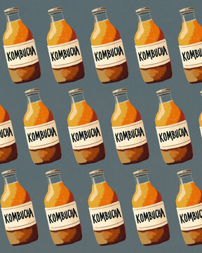 Illustrated kombucha bottle pattern for probiotic wellness