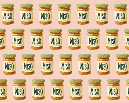Repeating miso jar illustration background for gut health